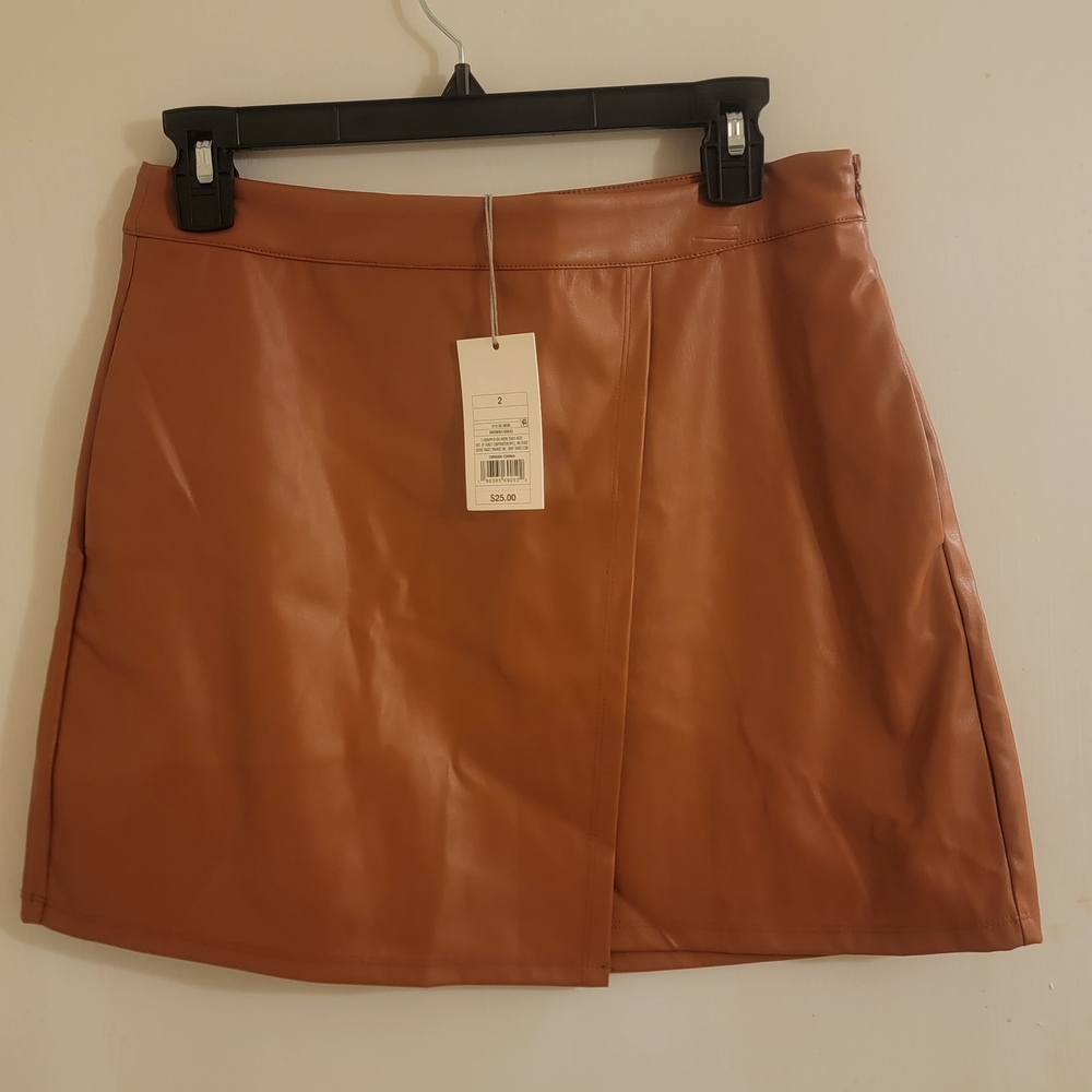 A New Day Women's Mini A-Line Faux Wrap Skirt Brown